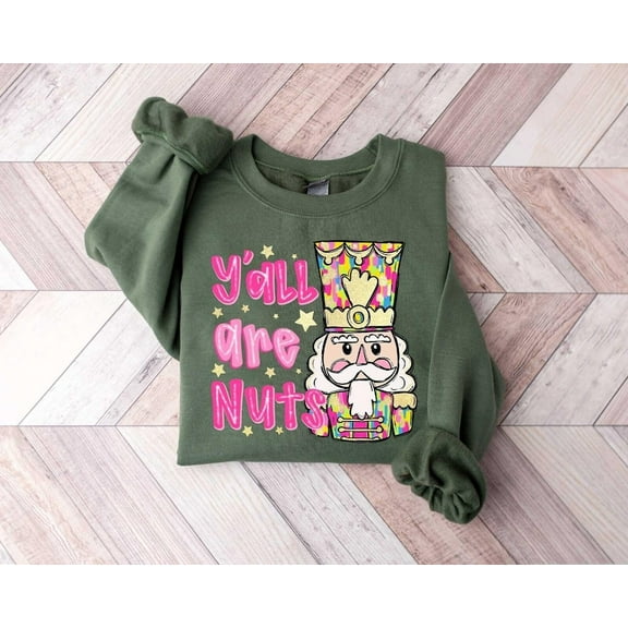 Ya'll Are Nuts Sweatshirt, Retro Pink Nutcracker Shirt, Womens Holiday Shirts, Christmas Party Tee, Christmas Gift, Nutcracker Christmas