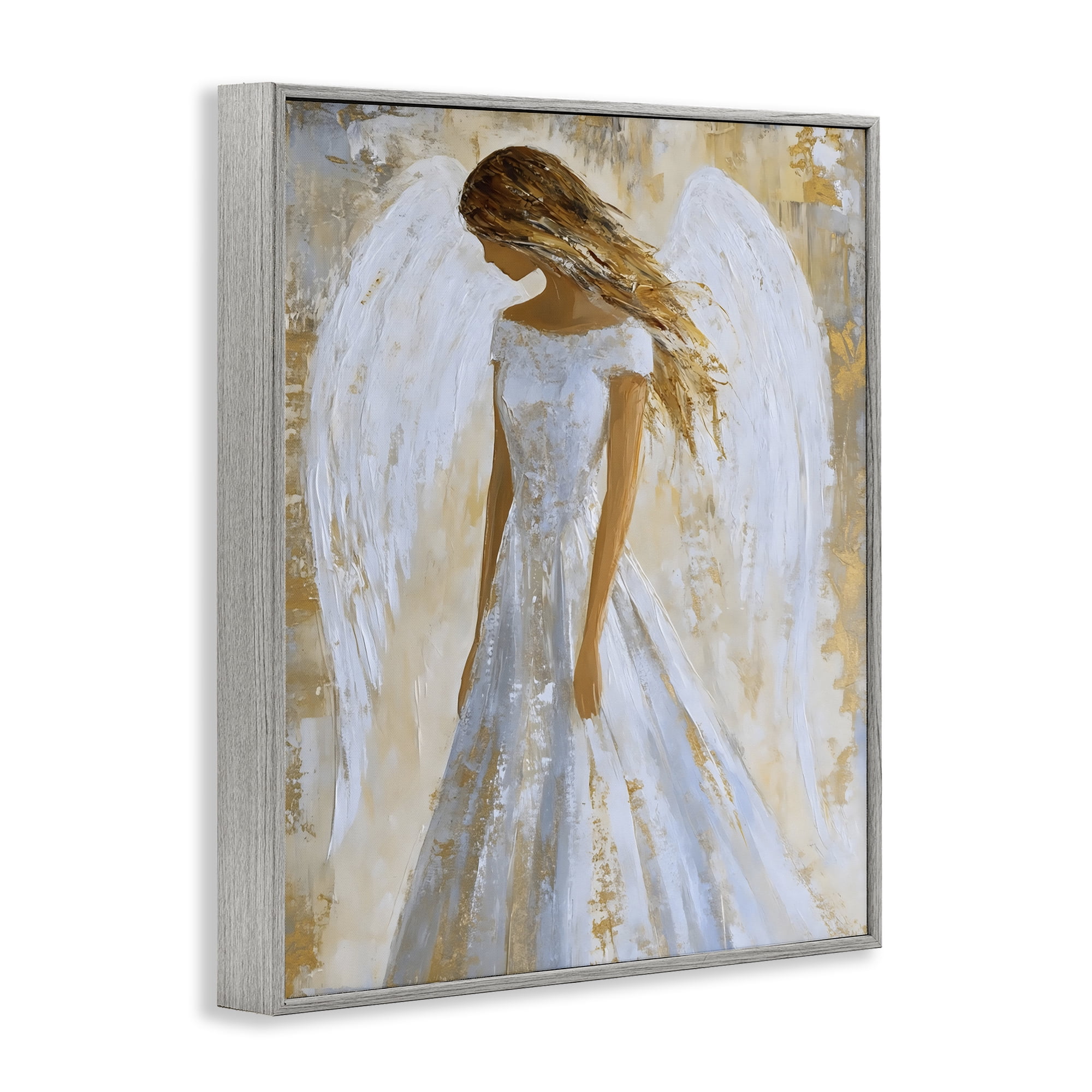 Holy Angel In White Gray Framed Giclee Art, design by Franklyn Gregory