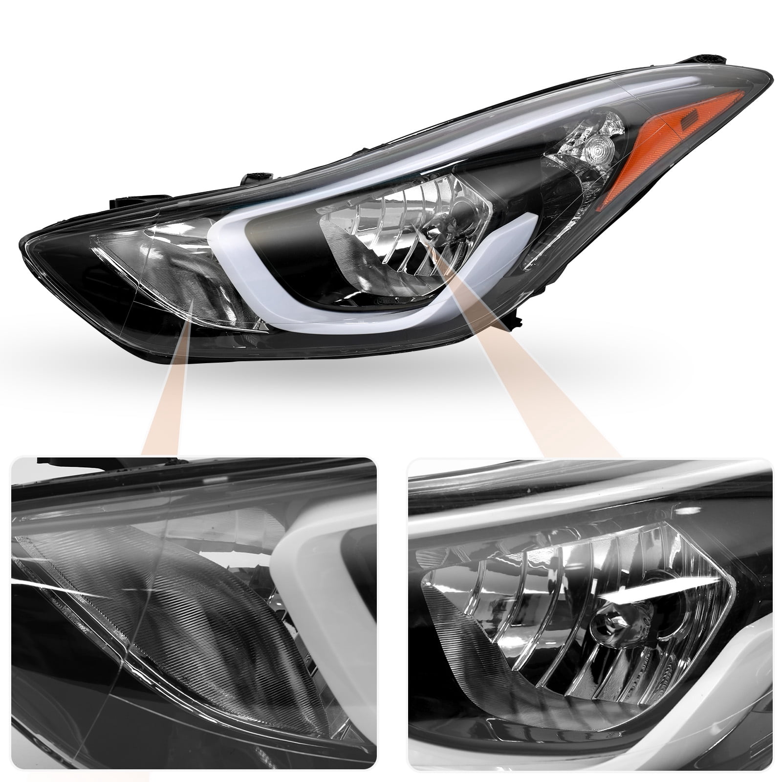 Sennachine Pair 2014 2015 2016 Hyundai Elantra Headlight Assembly Left & Right Side W/ Bulbs