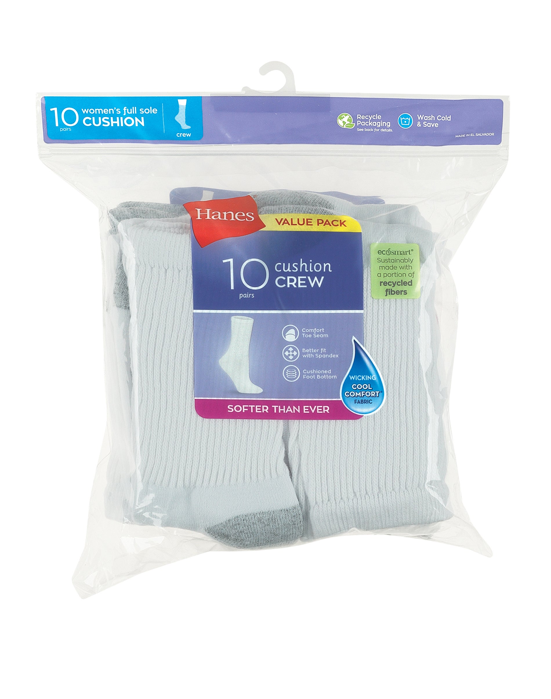 Hanes Women's Cushioned Crew Socks, 10-Pack, White photo 2