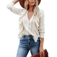 thumbnail image 2 of MURMUREY Womens V Neck Ruffle Knit Button Down Sweater Cardigans Long Sleeve Pullovers Top, 2 of 7