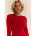 thumbnail image 5 of Bodysuits for Women Deep V Neck Twist Knot Fitted Long Sleeve Bodysuit Basic Tops Casual T Shirts Red XL, 5 of 7