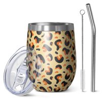 Leopard Print 12oz Stainless Steel Insulated Wine Tumbler with Lid and Straw – Double Wall Vacuum Mug for Hot & Cold Drinks, 304 Steel Interior, Sweat-Free Design