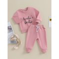 thumbnail image 3 of Bagilaanoe 2PCS Baby Girl Pants Set Toddler Letter Print Long Sleeve Sweatshirt Pullover Tops + Drawstring Sweatpants 6M 12M 18M 24M 3T 4T Kids Casual Sweatsuits, 3 of 9