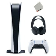 Sony Playstation 5 Digital Version Console (Japan Import) with Black PULSE 3D Wireless Gaming Headset and Microfiber Cloth