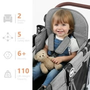 AILEEKISS Stroller Wagon for 2 Toddlers with Canopy, All-Terrain Baby Wagon Stroller,55 Pounds, Grey