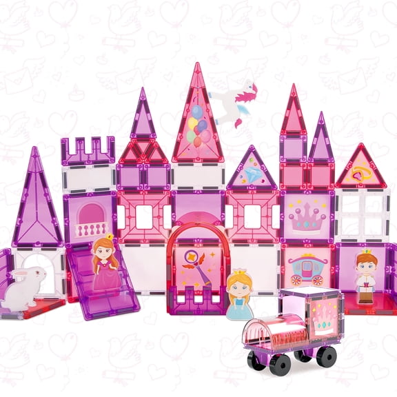 Magnetic Tiles, Princess Theme 58 PCS Magnetic Blocks, Montessori Learning Toys for 3 to 4 Year, Magnetic Construction Toys for Toddlers 3-6 Years Old, Educational Toys for Boys Girls