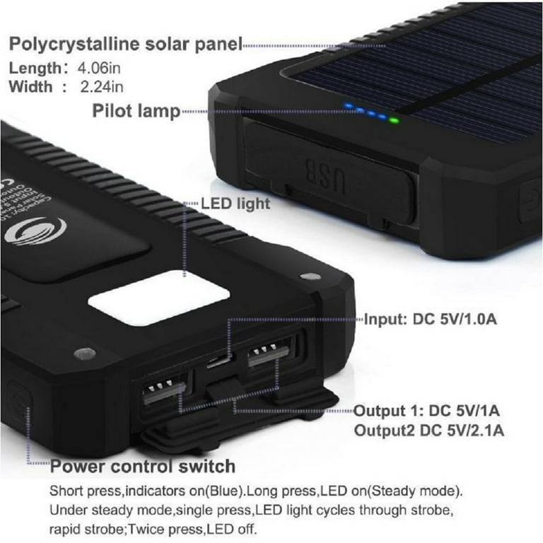 X-DRAGON 500000mAh Solar Power Bank 2 USB LED Type-C Waterproof Portable  Battery Charger