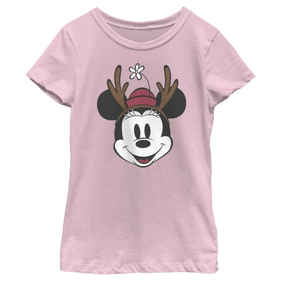 Girl's Minnie Mouse Christmas Reindeer Antlers Graphic Tee Light Pink Small