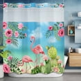 thumbnail image 2 of Pink Floral Flamingos No Hook Shower Curtain with Snap in Liner Summer Tropical Cactus Sky Waterproof Bathroom Shower Curtain with See Through Top Window for Bathtub 72" x 72", 2 of 9