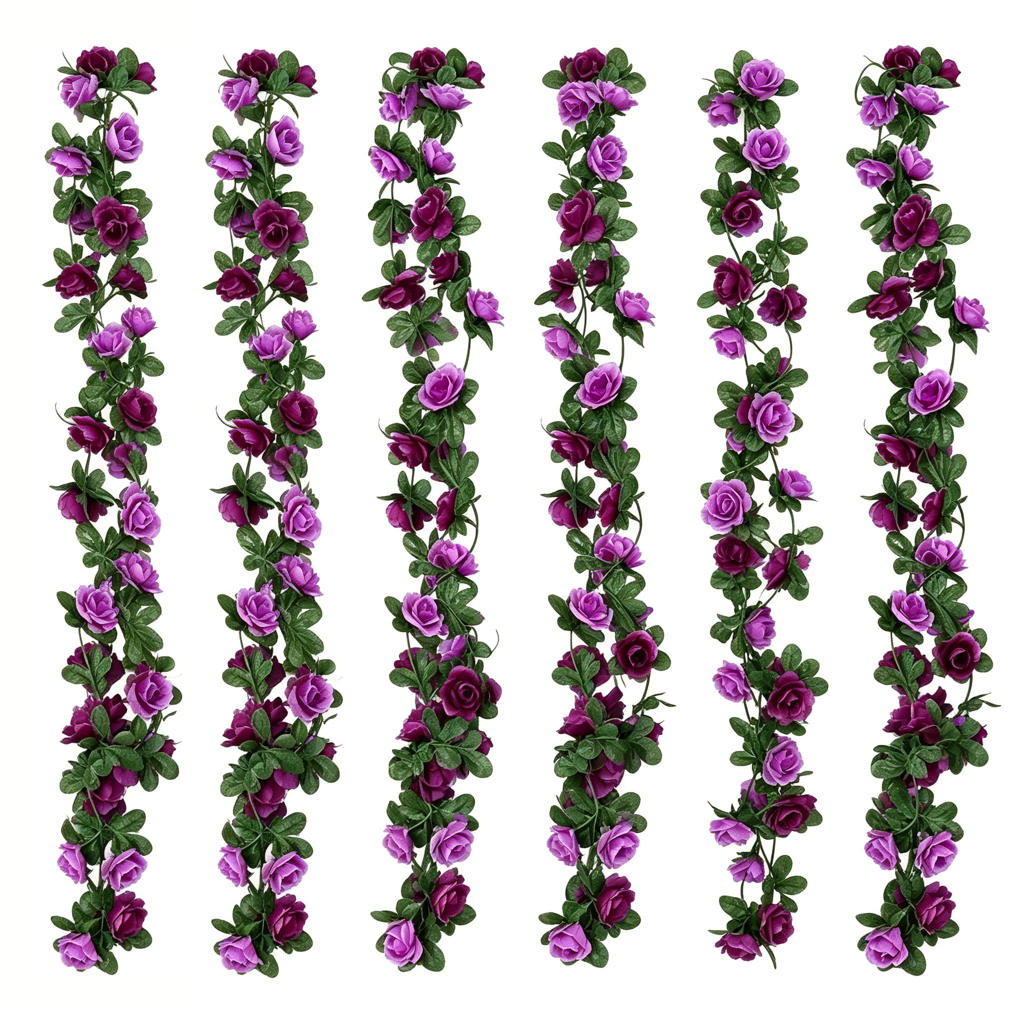 TETOU 6pcs Flower Garlands Artificial Rose Vine Flowers with Leaves 66ft Hanging Roses Vine for Room Wedding Birthday Christmas Wall Decor(Purple)