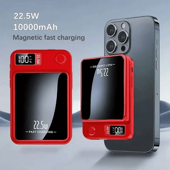 Magnetic Wireless Power Bank 22.5W Fast Charging with LED Display, Dual Input & 2-Port Output for iPhone 16/15/14/12/11 & Android