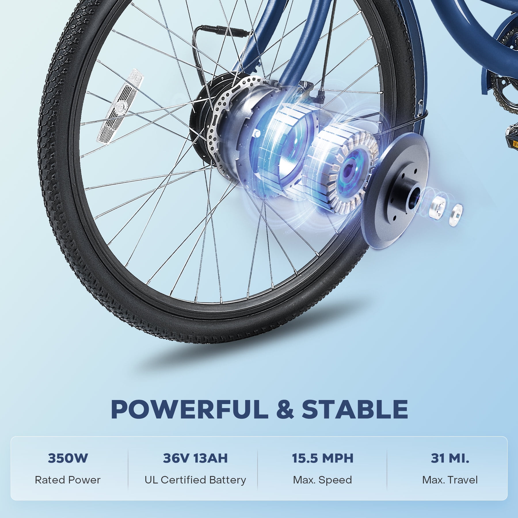 Viribus 26" 350W Electric Tricycle for Men Women with 7 Speeds 36V 13Ah Battery UL 2271 Blue