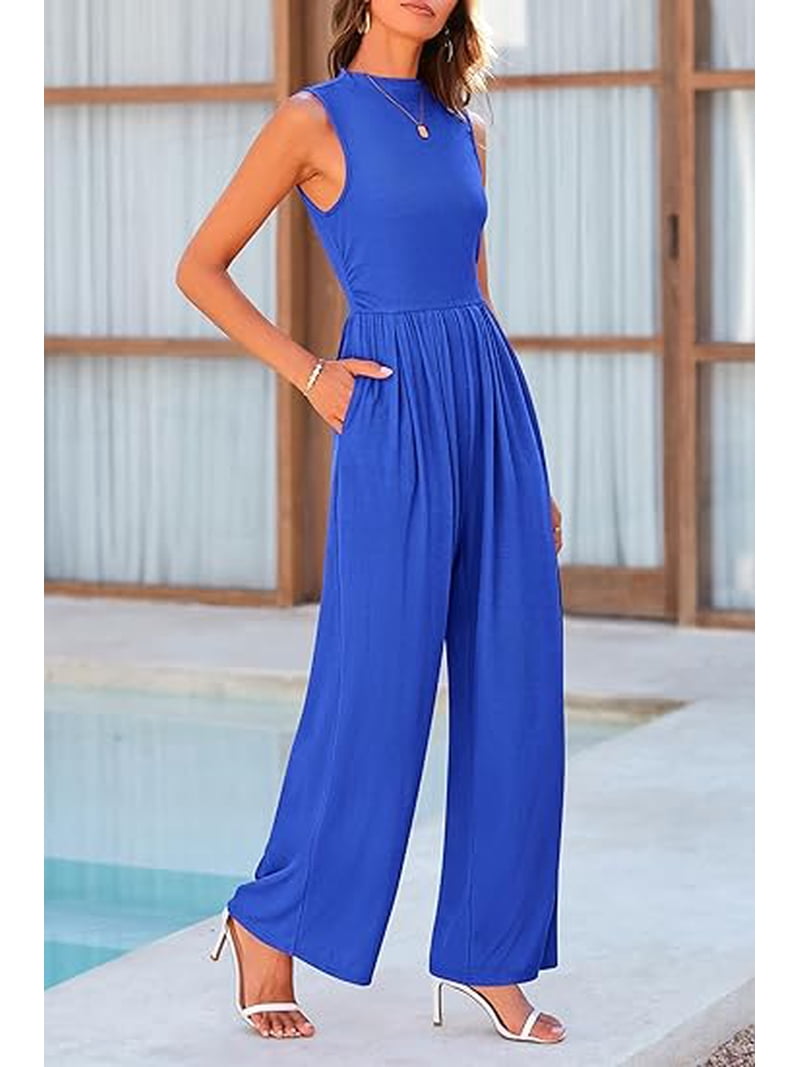 PRETTYGARDEN Womens Jumpsuit, Size S, Sleeveless Wide Leg Pockets