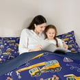 thumbnail image 4 of Homewish Excavator Theme 7pcs Bedding Comforter Set,Construction Vehicles Queen Bedding Sets,Blue Deepblue Queen Sheet Sets For Boys Kids,Ultra Soft Home Decor Reversible, 4 of 8