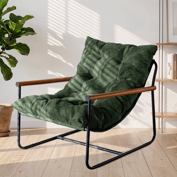 GOODONE Accent Chair for Adults,Modern Corduroy Upholstered Armchair with Metal Frame Wooden Armrest for Living Room,Bedroom,DGreen