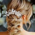thumbnail image 4 of MaxxMarket Pearl Bride Wedding Hair Pins Leaf Bridal Head Piece Flower Hair Accessories for Women and Girls (Pack of 3) (Silver), 4 of 12