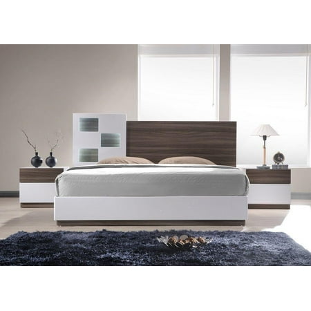 Walnut Veneer Mdf - J&M Sanremo A Modern Walnut Veneer & White Lacquer Platform King Bedroom Set 3Pc
