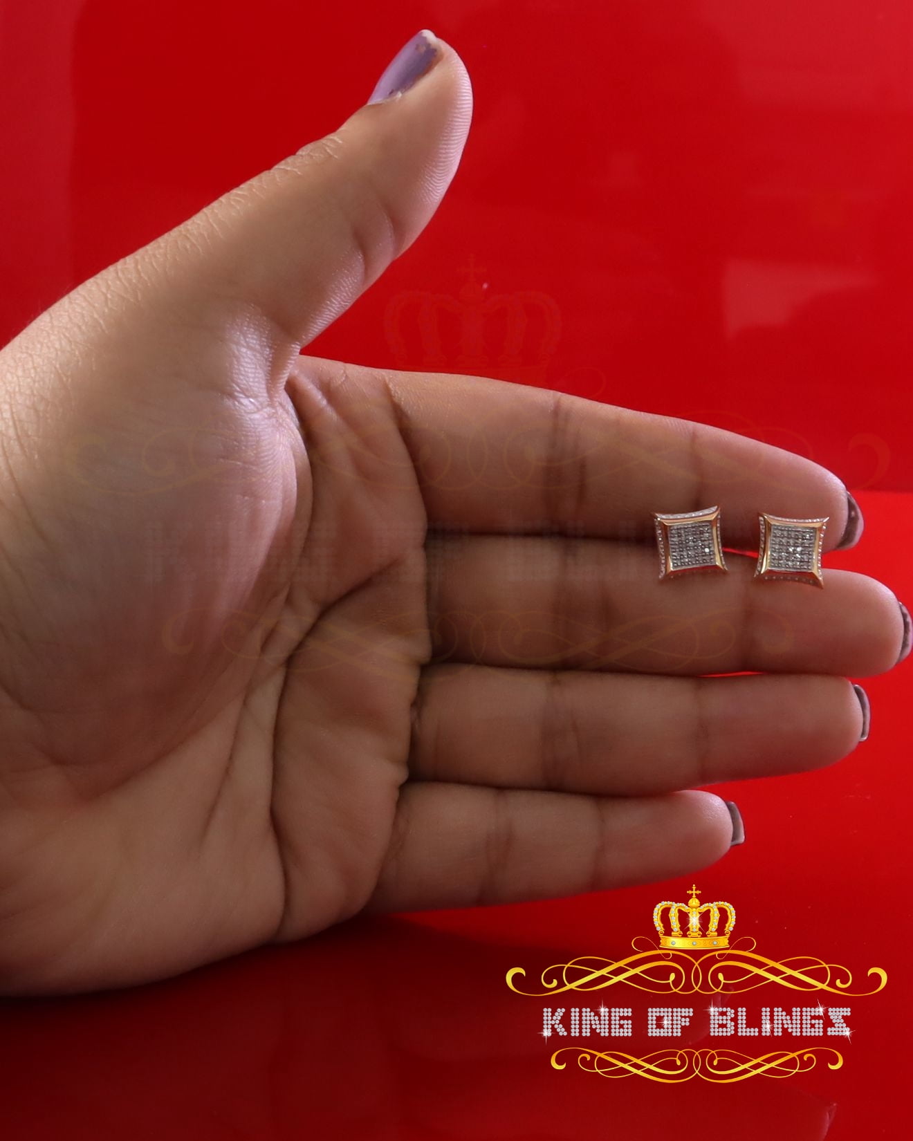 King of Bling's 10K Yellow Real Gold with Real 0.20ct Diamond Men's/Women's Square Stud earrings