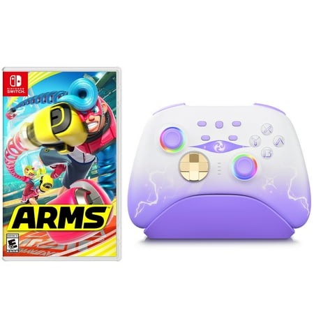 ARMS Game Disc and Upgraded Switch Pro Controller for Nintendo Switch/PC/IOS/Android/Steam with Hall Effect Joysticks & Triggers Purple