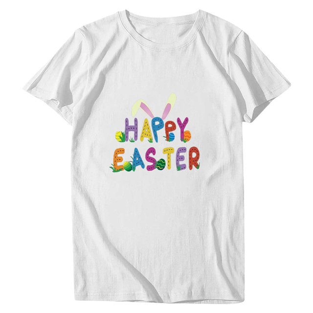 Birdeem Femmes Décontracté Pâques Imprimé Manches Courtes Col Rond T-Shirt Ample Blouse Hauts