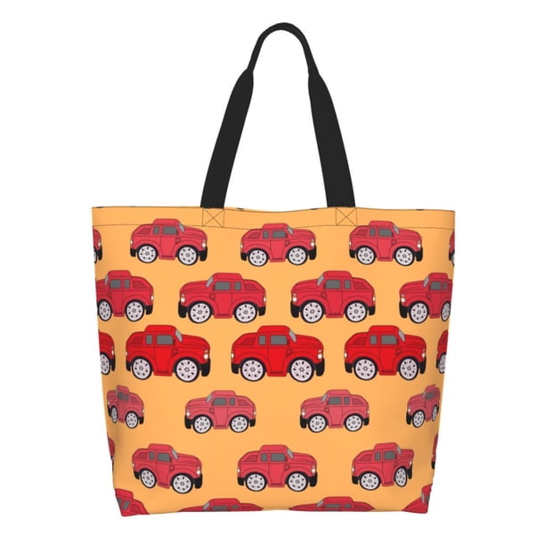 Fotbe Red Cars Bolsa Tote Estética de Lona con Estampado para Mujer - Bolsa Reutilizable de Hombro Casual para Vacaciones, Compras, Trabajo y Gimnasio
