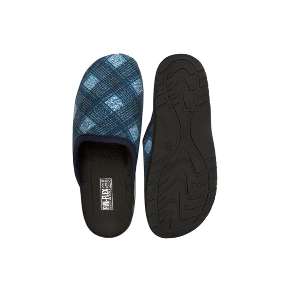 FIN FLEX Mens Slippers Indoor Outdoor Anti Slip Male Winter Bedroom Scuff Warm Slip On U45 Blu Tartan Pattern