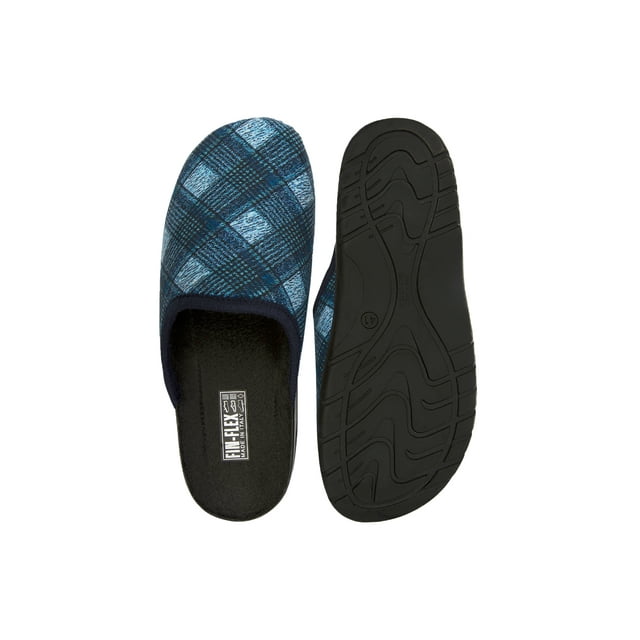 FIN FLEX Mens Slippers Indoor Outdoor Anti Slip Male Winter Bedroom Scuff Warm Slip On U45 Blu Tartan Pattern