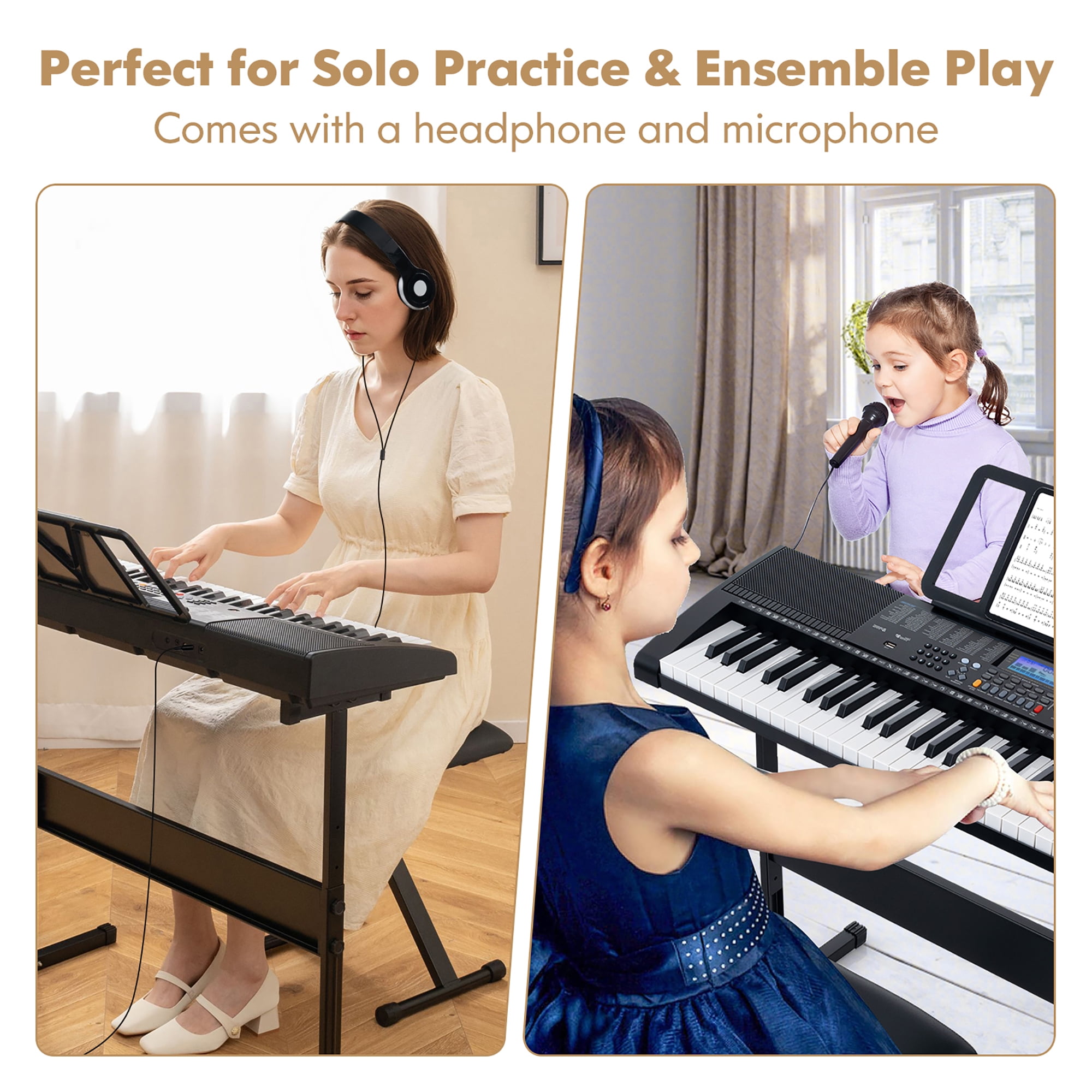 Gymax 61-Key Electric Keyboard Piano w/Lighted Keys, Stand, Bench