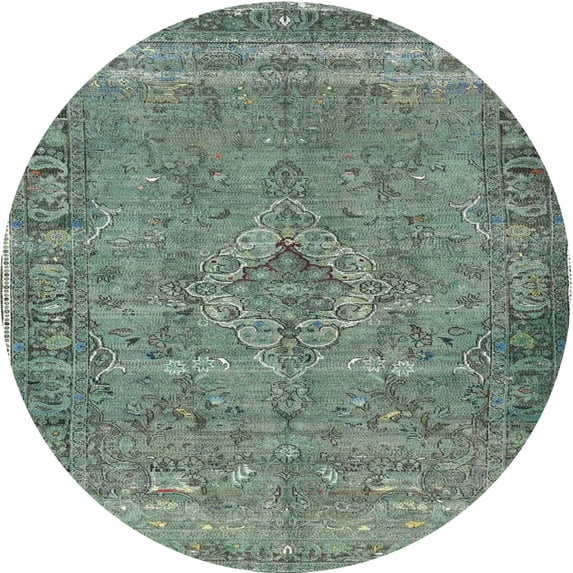Ahgly Company Machine Washable Indoor Round Traditional Dark Sea Green Area Rugs, 4' Round
