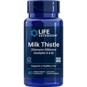 Life Extension Milk Thistle, Liver health supplement, detox support, silymarin, silibinins, isosilybin A&B, gluten free, non-GMO, vegetarian, 60 capsules