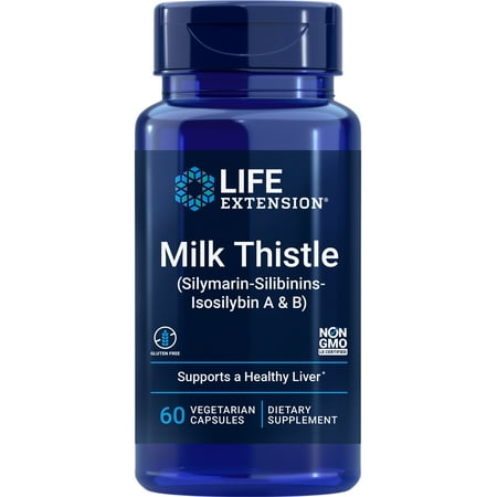 Life Extension Milk Thistle, Liver health supplement, detox support, silymarin, silibinins, isosilybin A&B, gluten free, non-GMO, vegetarian, 60 capsules