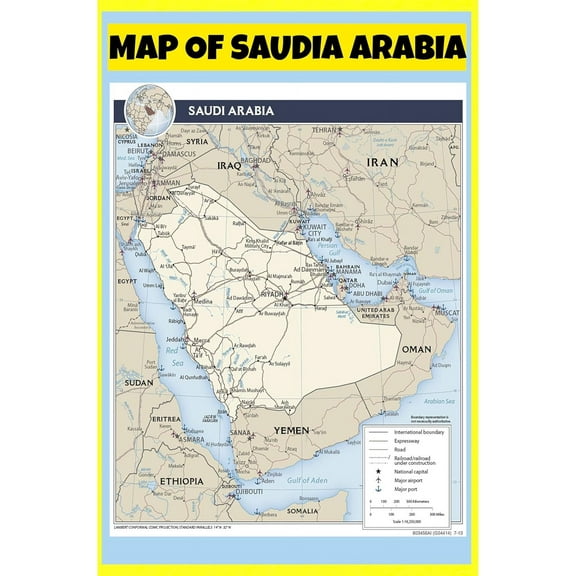 Saudia Arabia Map Poster - Laminated Wall Map - 18x24 - Ideal for Classrooms and Homes – Features Bright Colors and Vivid Imagery