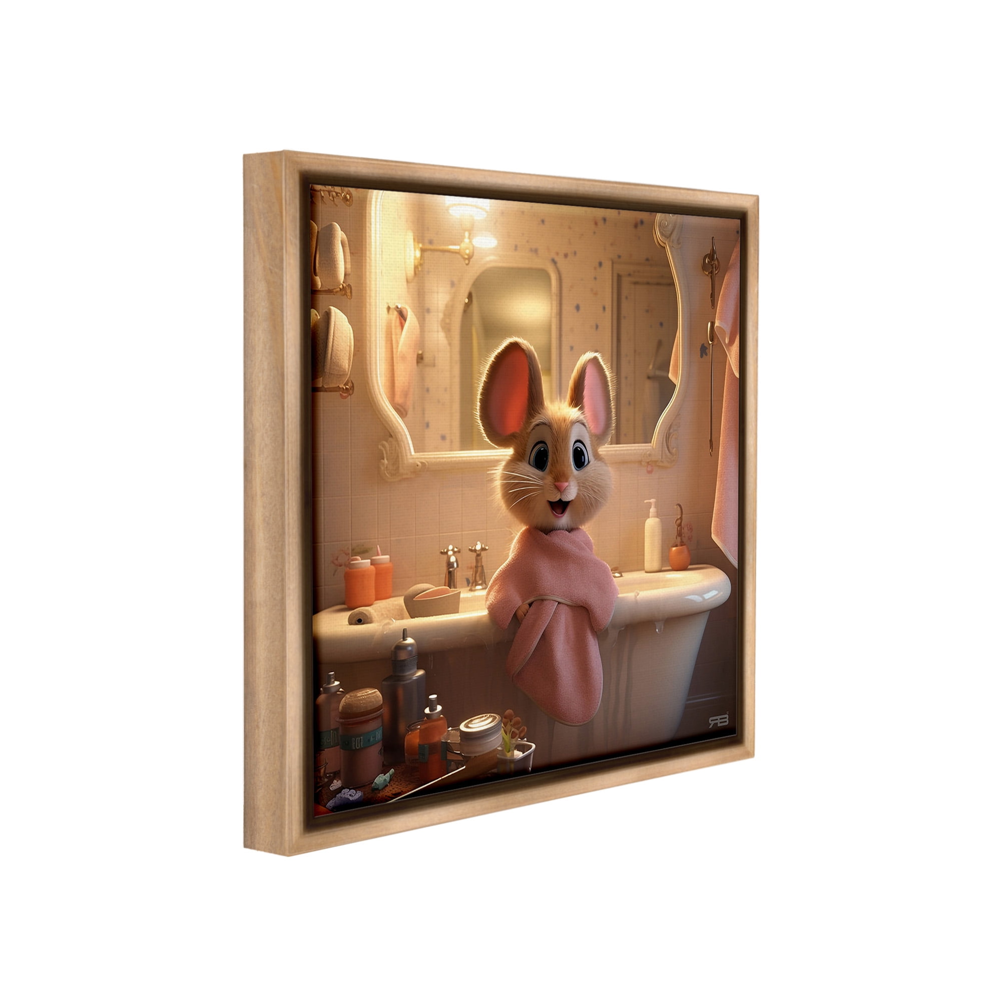 Stupell Industries Mouse in Relaxing Bath Animals & Insects Painting Brown Floater Framed Canvas Art Print Wall Art, 25 x 25