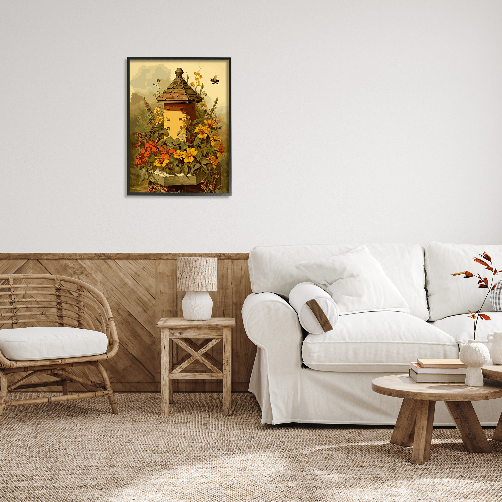 Stupell Industries Bees & Floral Architecture Botanical & Floral Painting Black Framed Art Print Wall Art, 24 x 30