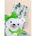 thumbnail image 4 of Newborn Baby Girl Fly Sleeved Long Sleeved Round Neck Romper + Green Plaid Back Strap Skirt + Headband Set 3PCs Infant Outfits, 4 of 5