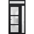 thumbnail image 2 of Front Exterior Prehung FiberGlass Door Frosted Glass / Manux 8552 Matte Black / Side and Top Exterior Window / -W36+14" x H80+14"-Right-hand Inswing, 2 of 5