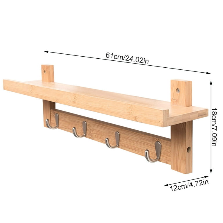 Wood Hook Board w/ Ledge 4 Hooks