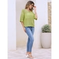 thumbnail image 3 of DARING DIVA Women's Crochet Hollow Out Knit Half Sleeve Top M Mustard Green, 3 of 6