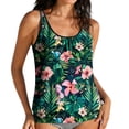 thumbnail image 2 of FDGIU Women's Print Tankini Top, Scoop Neck Racerback Loose Fit Swim Top with Contrast Trim for Beach Pool, 2 of 7