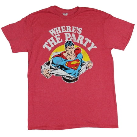 Superman (DC Comics) Mens T-Shirt - Where's the Party Shirt Ripping Supes Image (Small)