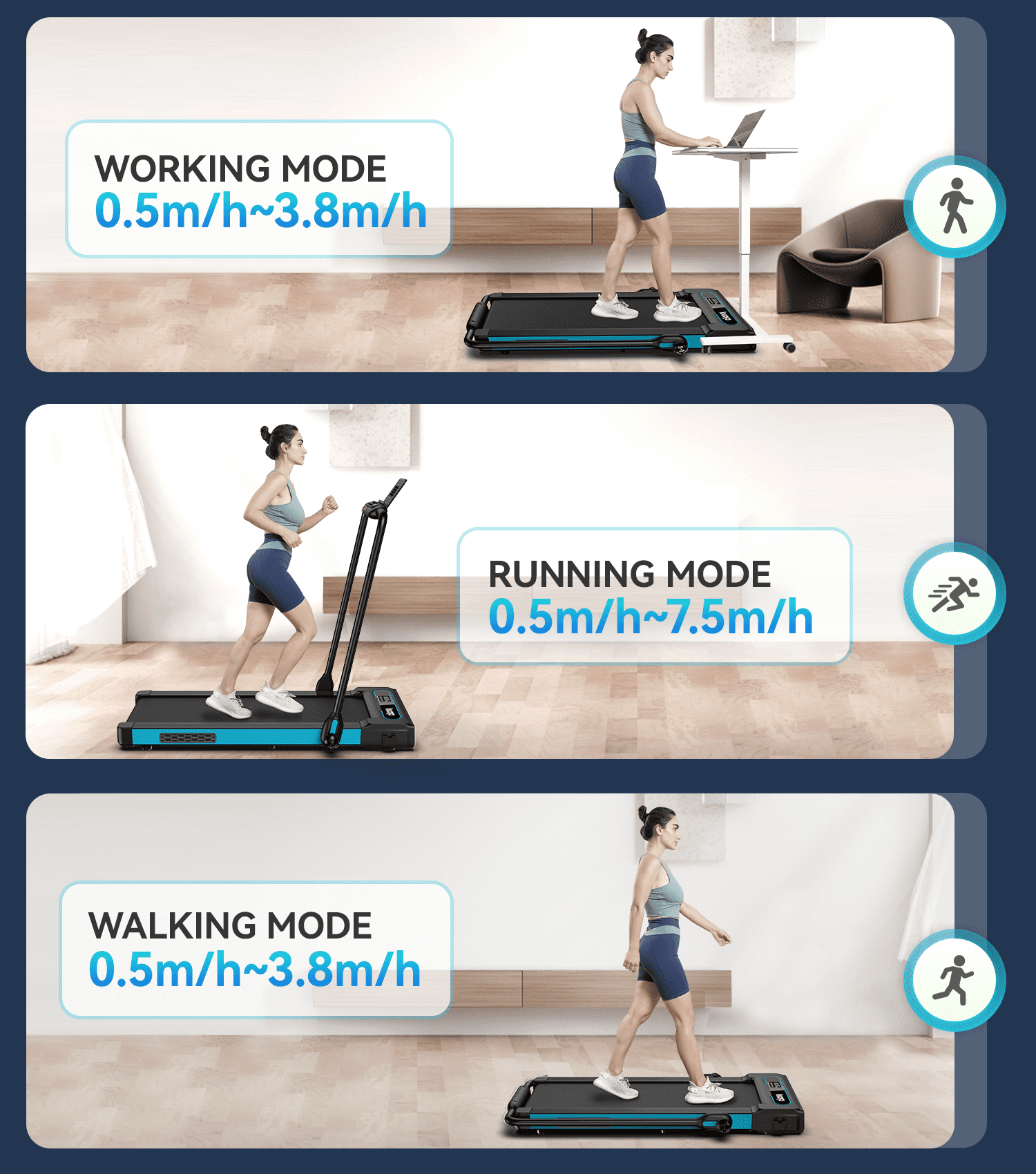 TOSSFD 2.5HP Folding Treadmill Remote Control Walk Pad Compact Electric Running Portable Walking Pad for Home Fitness