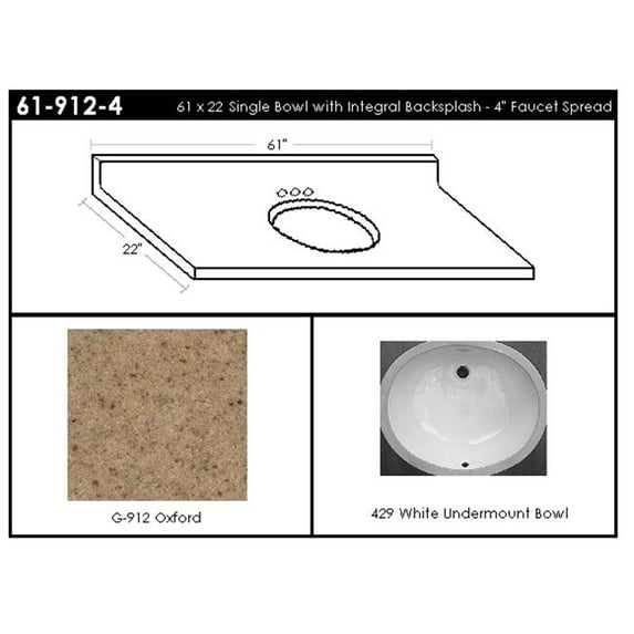 MarCraft 61-912-4 Single Bowl Vanity Top
