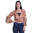 thumbnail image 1 of Moomaya Haut Court Imprimé pour Femmes Style Enveloppant Manches Longues à Volants Blouse d'Été Décontractée, 1 of 5