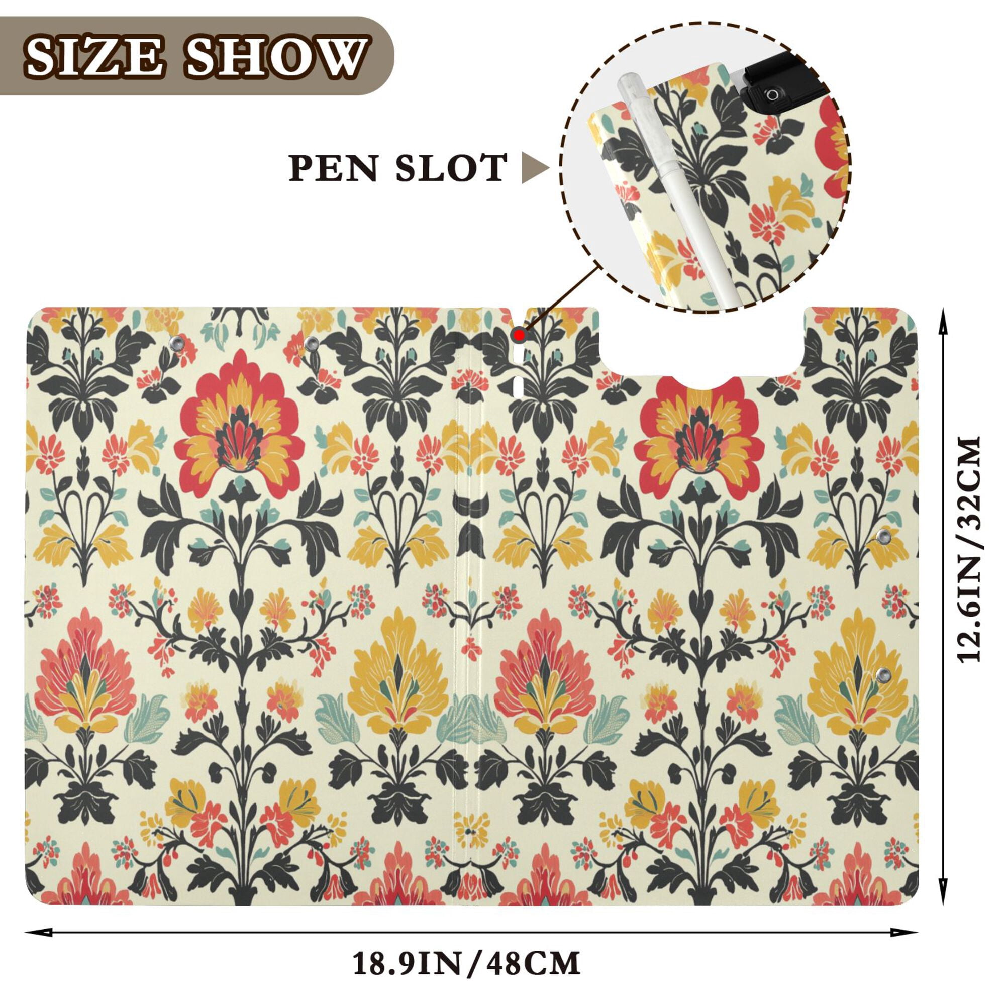 FORMRS A4 Clipboard Folder with Pen Holder Horizontal Foldable School Office Binder, Beige Floral