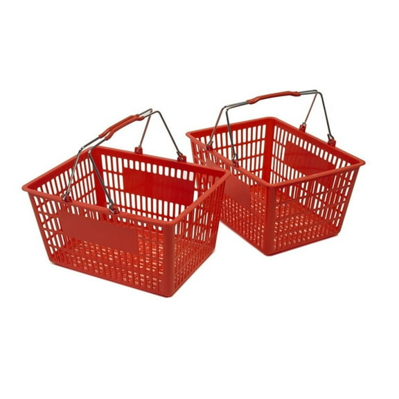 Red Shopping Baskets Set of 2, Easy Carry with Foldable Wire Handles