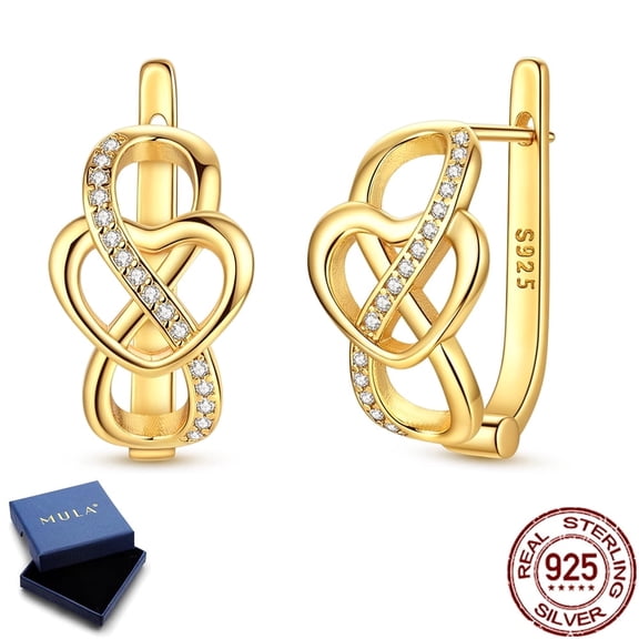MULA Gold Plated Eternal and Infinite Love Buckle Earrings 925 Sterling Silver Sparkling Jewelry Gift for Her