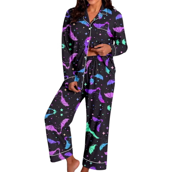 RMGVDSD Women's Pajama Sets Halloween Print Long Sleeve Top and Pants Pajamas Soft Sleepwear Loungewear 2 Piece Holiday Nightwear Outfit