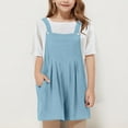 thumbnail image 2 of Lenpel Girls' Short Overalls Casual Sleeveless Strap Wide Leg Summer Jumpsuits Loose Bib Rompers with Pockets, 2 of 6