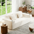 thumbnail image 3 of 76'' Large Corduroy Loveseat, 3-Seater Boneless Sofa with Built-in Cup Holders, No Assembly Compression Couch, White, 3 of 15